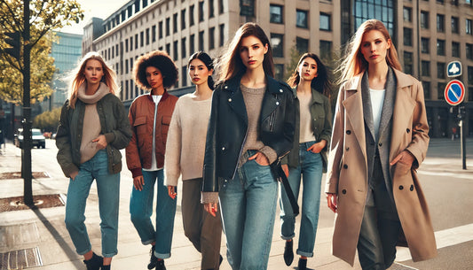 Mujer usando chaqueta de cuero, lana y bomber para mostrar la variedad de estilos de chaquetas para mujer.